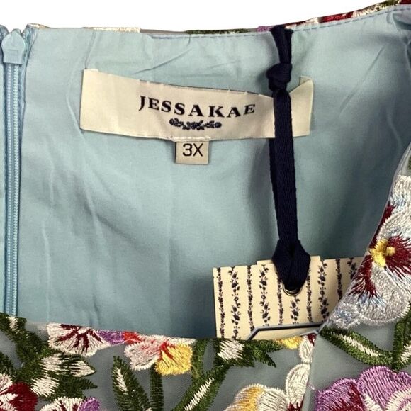 Jessakae Fit Flare Dress Women 3X Blue Multi Ava Floral Embroidery Sleeveles NEW - Picture 6 of 12